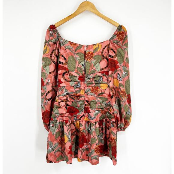 Finders Keepers Tropical Print Long Sleeve Ruched Mini Dress Size Small - Picture 3 of 8